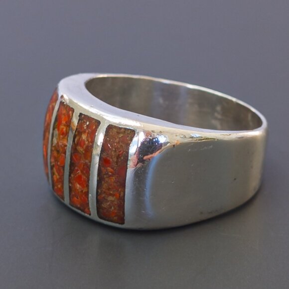 Sterling Coral Inlay Wide Band — Size 11 - Picture 12 of 14